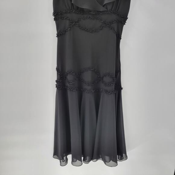 VTG Liz & Co Cocktail Dress Womens 8 Black Ruffled Detail V-Neck Flutter Sleeve - Picture 9 of 13